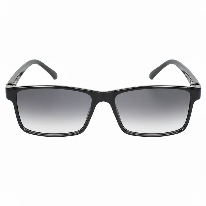 [SG81] Rectangle Sunglasses | Classic Black TR90 Frame | Premium CR-39 Grey Tint (M)