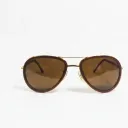 Gold Double-Bridge Teardrop Pilot Sunglasses with Inner Brown Rim & Brown Lens