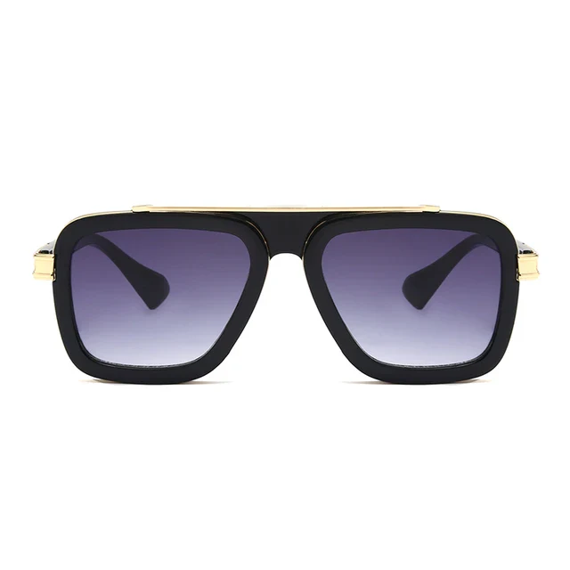 Retro Square Pilot Gold Black Unisex Sunglasses for Men Women