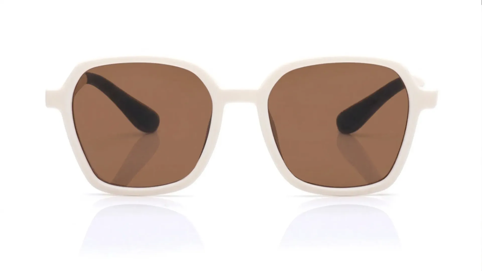 Matte Cream Geometric Frame Sunglasses (M)