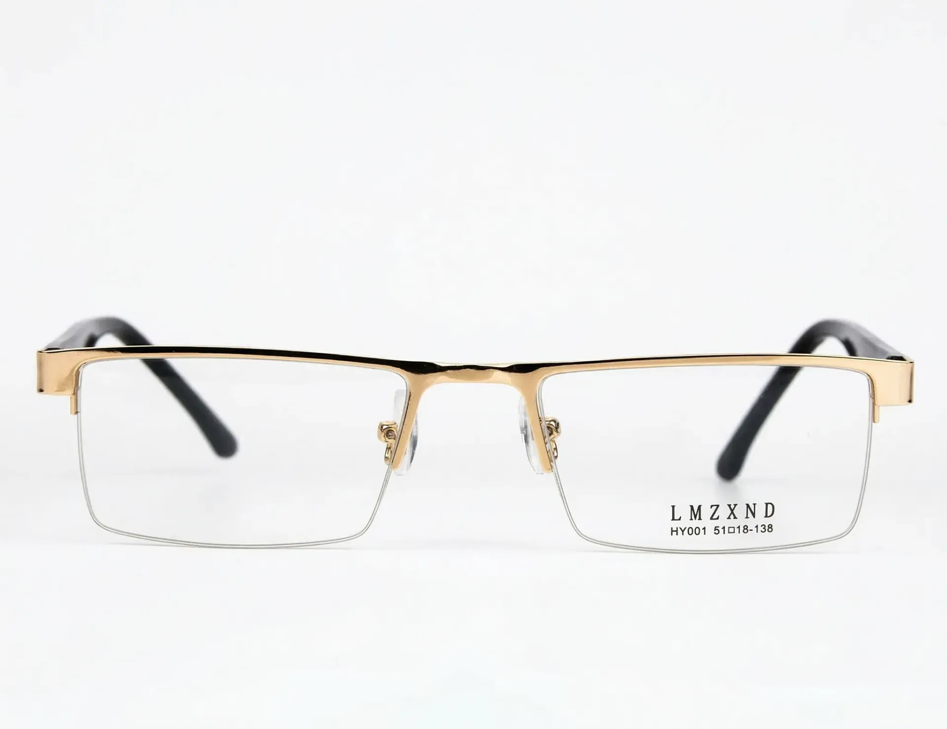[F67] Semi-Rimless Metal Rectangle Frame-Polished Gold & Onyx (Velvora)