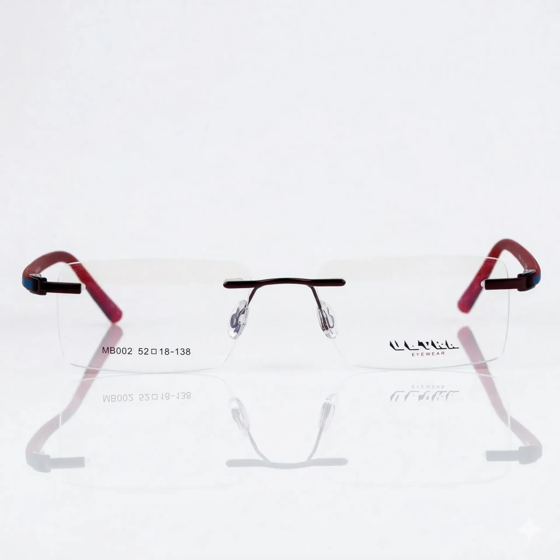 [F47] Rimless Rectangle Tech Frames-Merlot & Electric Blue (Velvora)