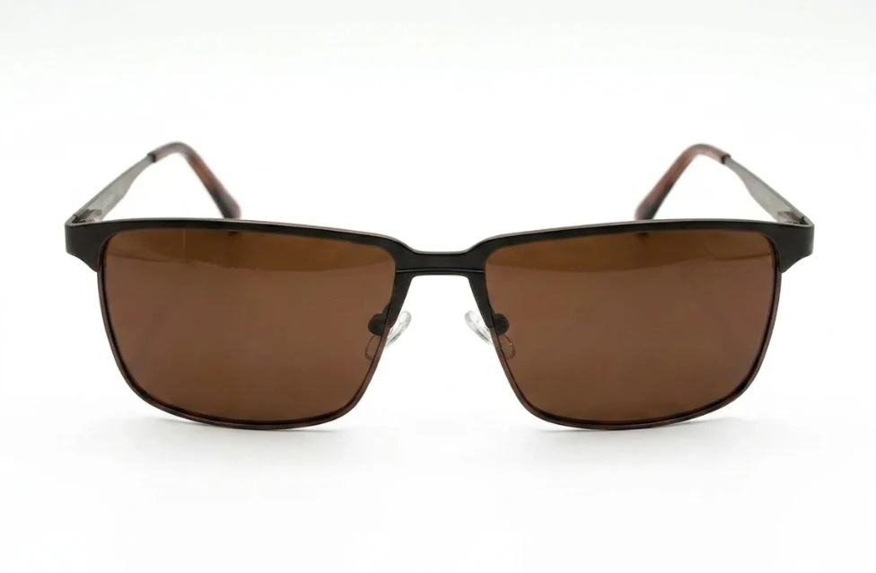 Classic Rectangular Metal Sunglasses with Polarized Lenses - Brown
