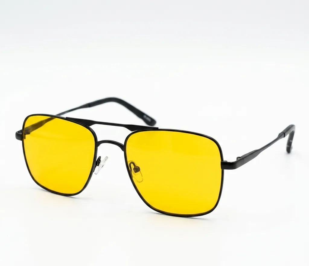 Metal Aviator Night Vision Driving Glasses- Anti-Glare Yellow Lens & Matte Black Frame