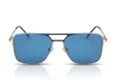 Silver Square Frame Sunglasses with Blue Tint Lenses and Double Bridge