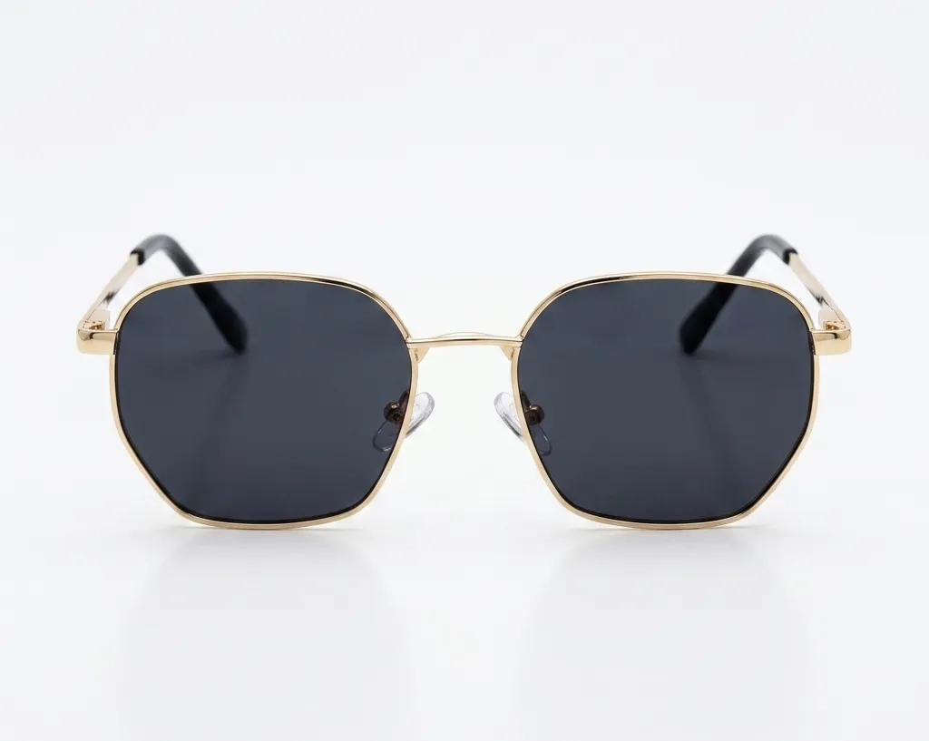 Premium Hexagonal Gold Metal Sunglasses – Polarized Dark Grey Lenses