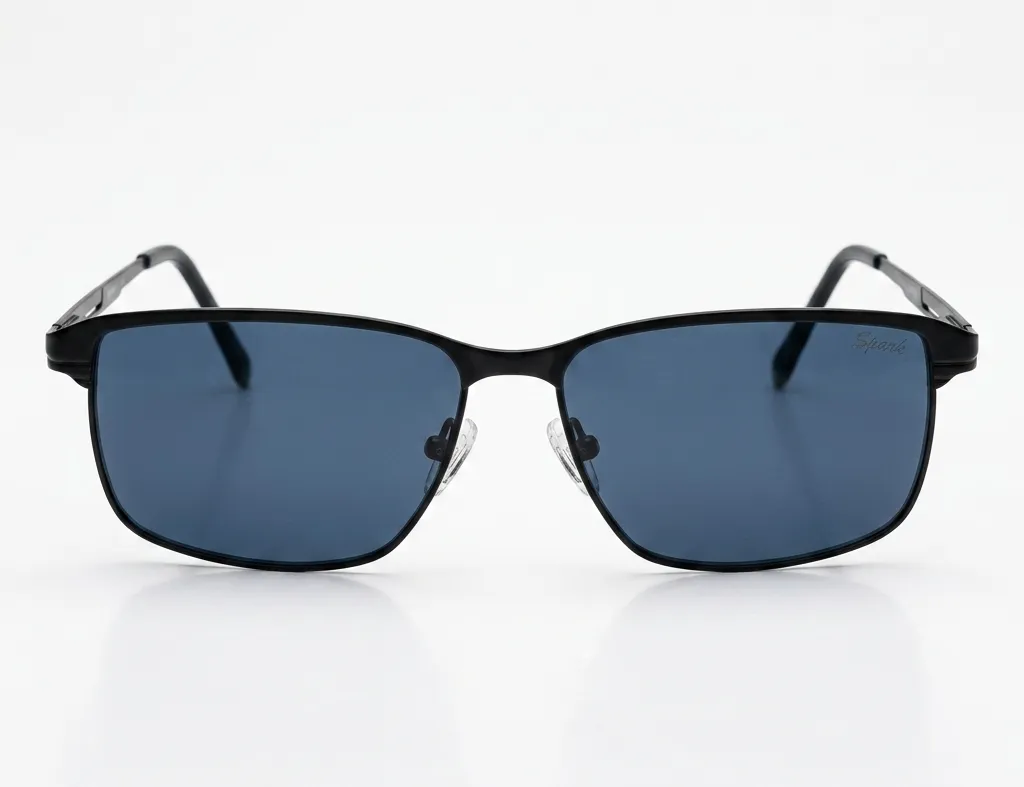 [SG325] Classic Rectangular Polarized Sunglasses – Lightweight Black Metal Frame with Blue-Grey Lenses (M)