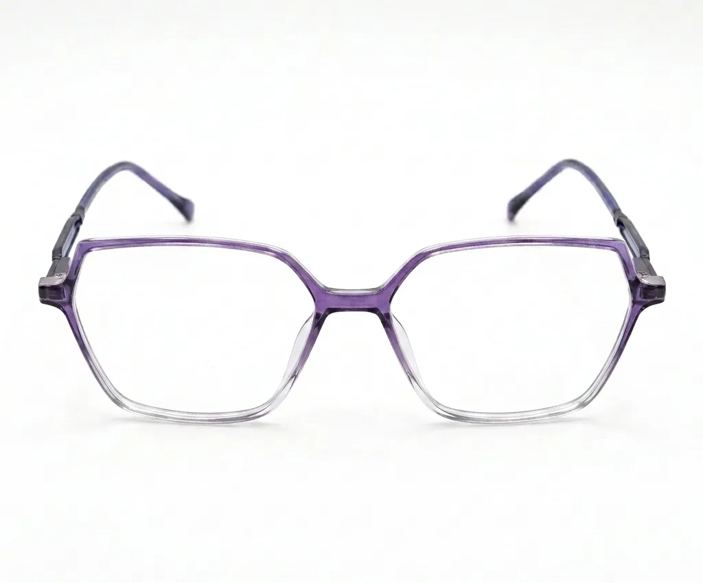 Purple Hexagonal Eyeglasses Frame with Clear Bottom Fade