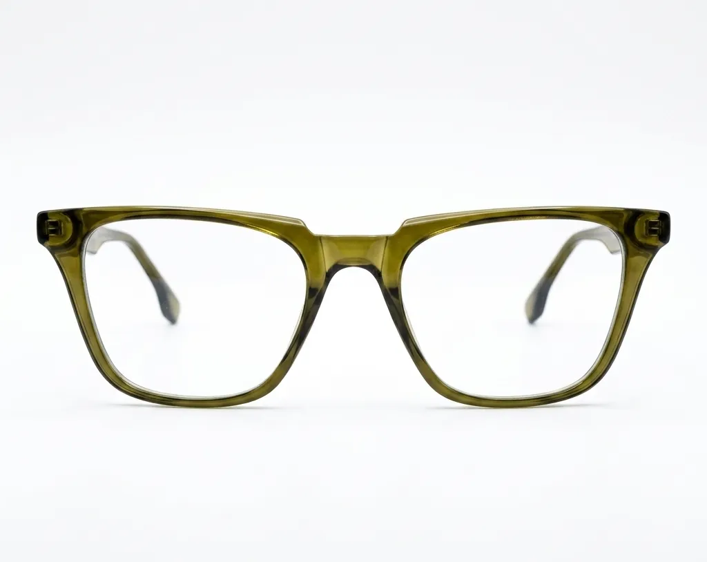 [F102] Translucent Olive Green Square Glasses Frames - Classic Lightweight Eyewear