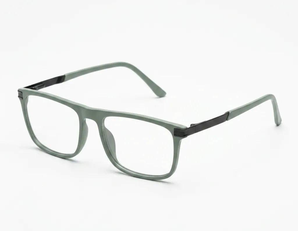 [F104] Matte Sage Green Square Eyeglasses: Modern Two-Tone Frames with Black Temples