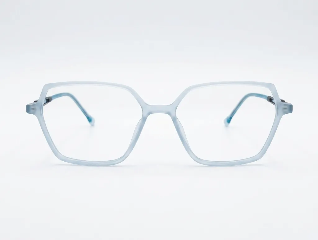 Frosted Ice Blue Translucent Acetate Eyeglasses – Stylish and Comfortable Square Frame with Blue Arm