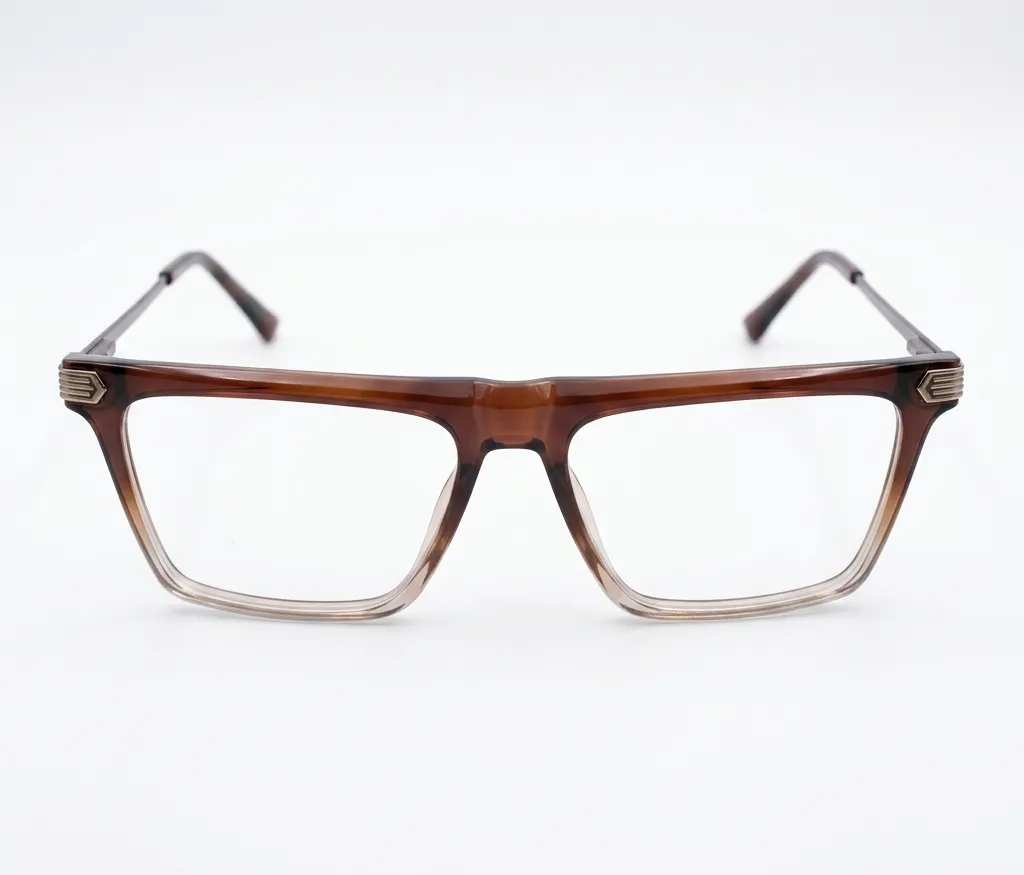 Two-Tone Brown Gradient Oversized Square Eyeglass Frames with Gold Accents