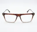 Two-Tone Brown Gradient Oversized Square Eyeglass Frames with Gold Accents