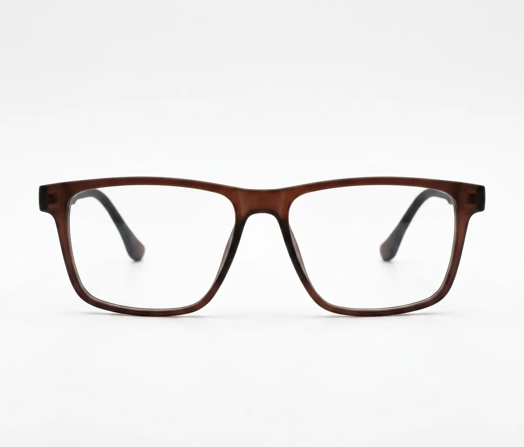 Modern Rectangular Matte Brown Acetate Eyeglasses