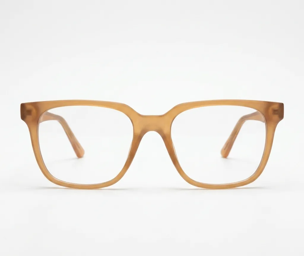 Matte Tan Geometric Square Glasses | Stylish, Full-Rim Eyewear