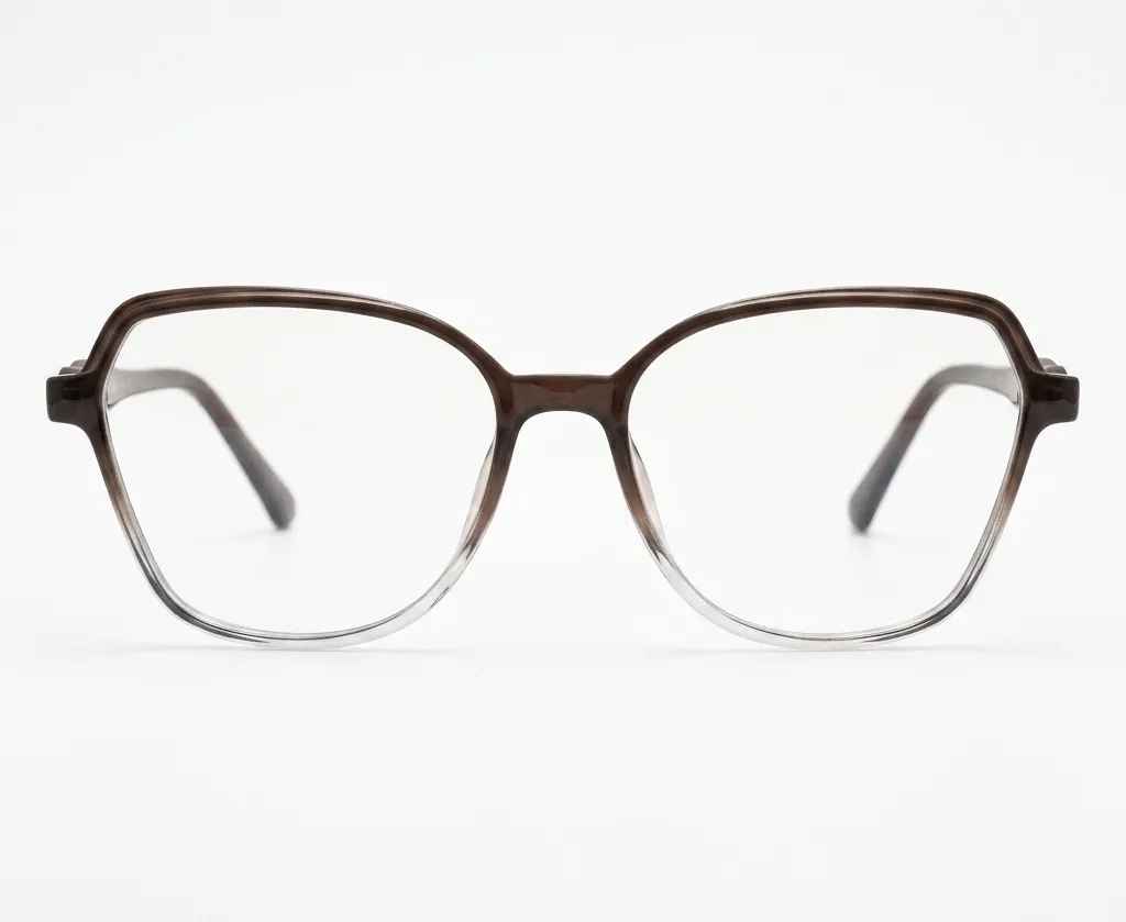 Geometric Browline Glasses in Brown and Clear Gradient Acetate | Stylish Full-Rim Eyewear