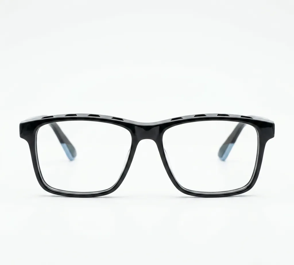 Modern Black Rectangular Cut-Out Frames – Stylish Unisex Eyewear with Light Blue Accents