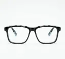 Modern Black Rectangular Cut-Out Frames – Stylish Unisex Eyewear with Light Blue Accents