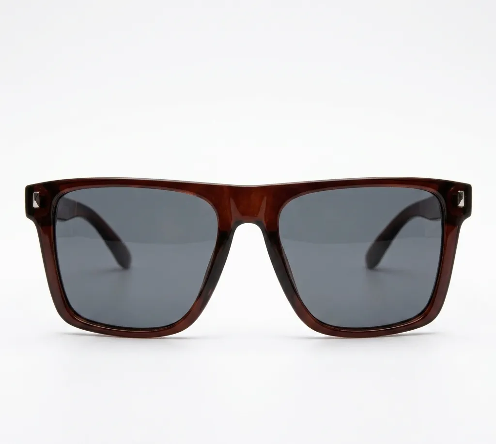Modern Flat Top Square Sunglasses in Glossy Brown Acetate - Classic Unisex Eyewear