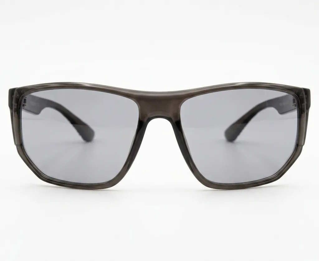 Matte Translucent Grey Square Sunglasses – Sporty Wraparound Frame with Smoke Lenses