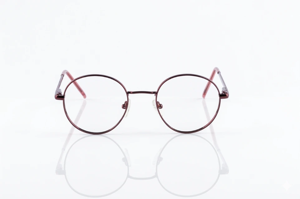 [F9] Retro Round Metal Frame - Burgundy Red