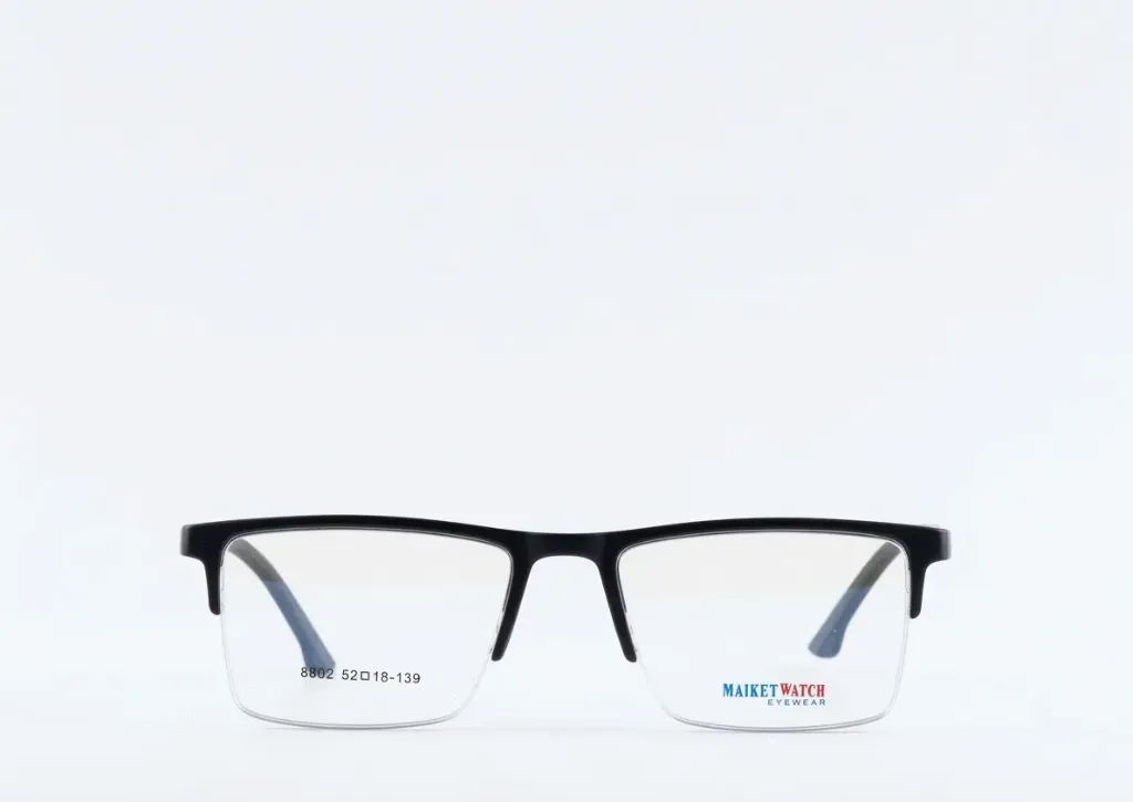 [F18] Semi-Rimless Rectangle Frame Matte Black & Crimson Red