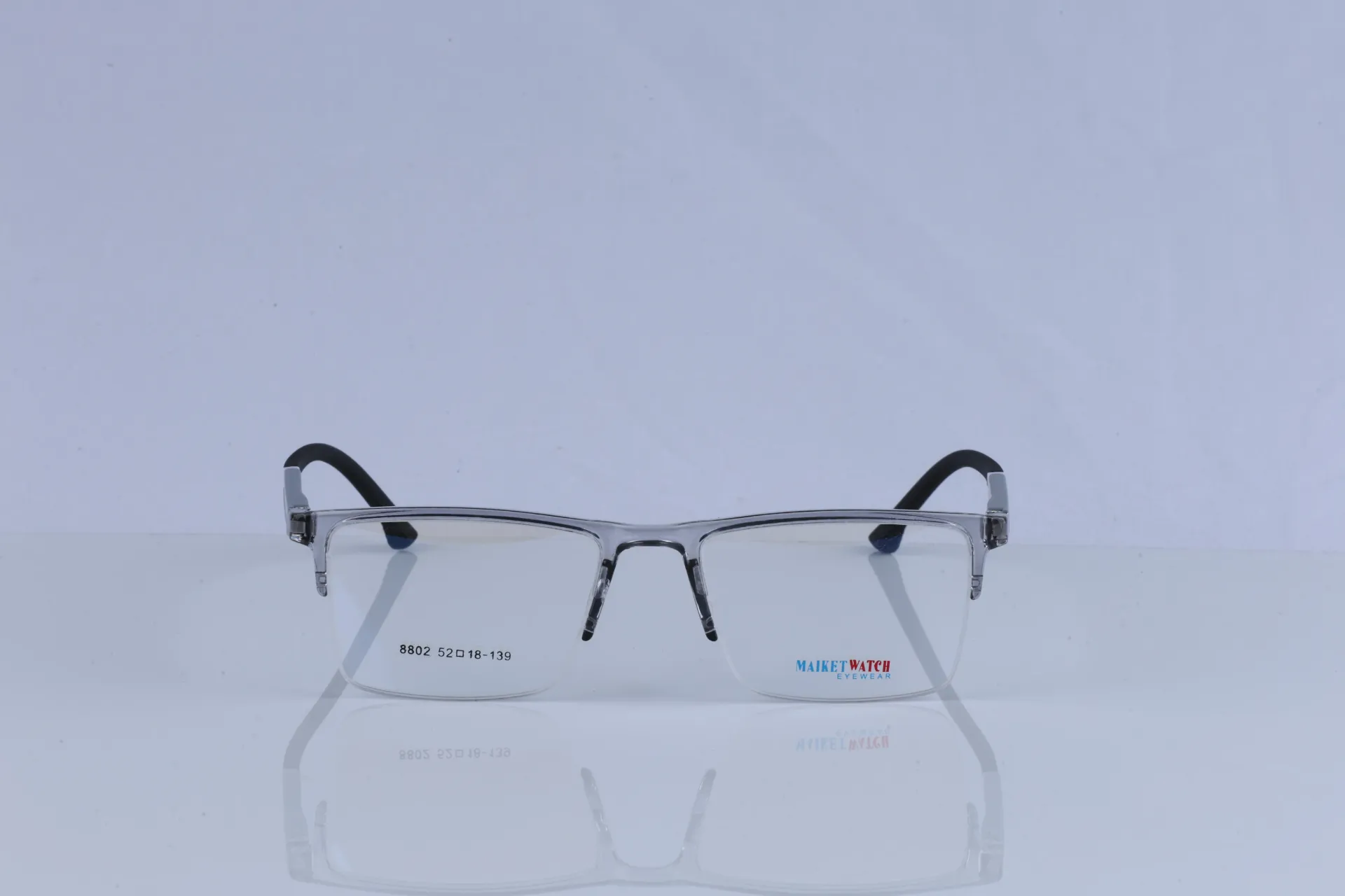 Semi-Rimless Athletic Rectangle Frame-Crystal Clear & Slate