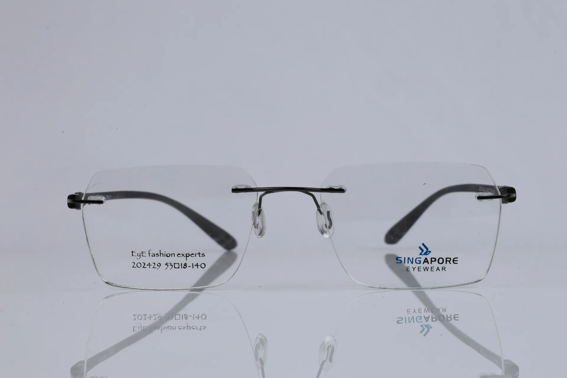 Rimless Rectangle Frame Matte Charcoal / Gunmetal Black
