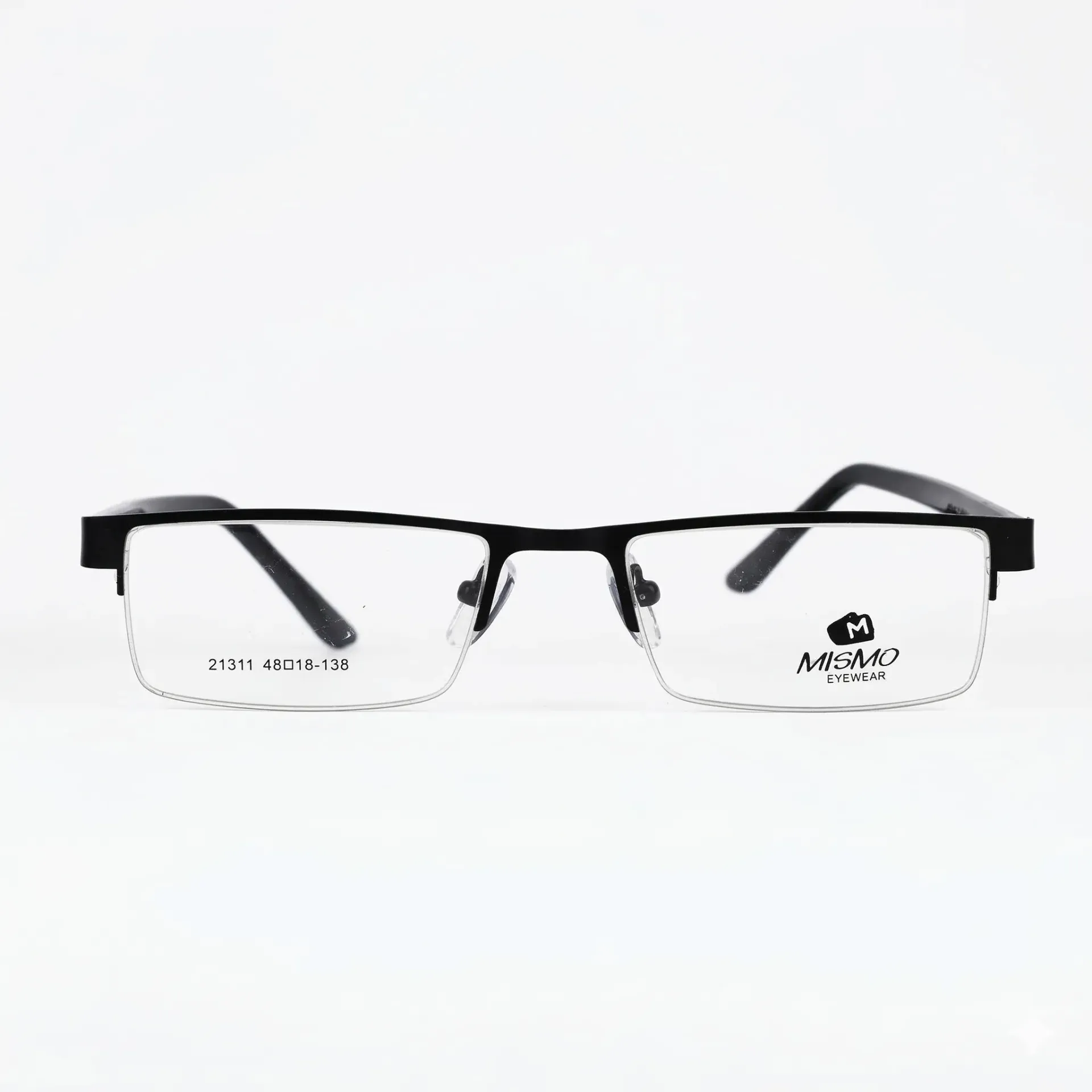 [F54] Semi-Rimless Metal Rectangle Frame-Matte Onyx & Ruby