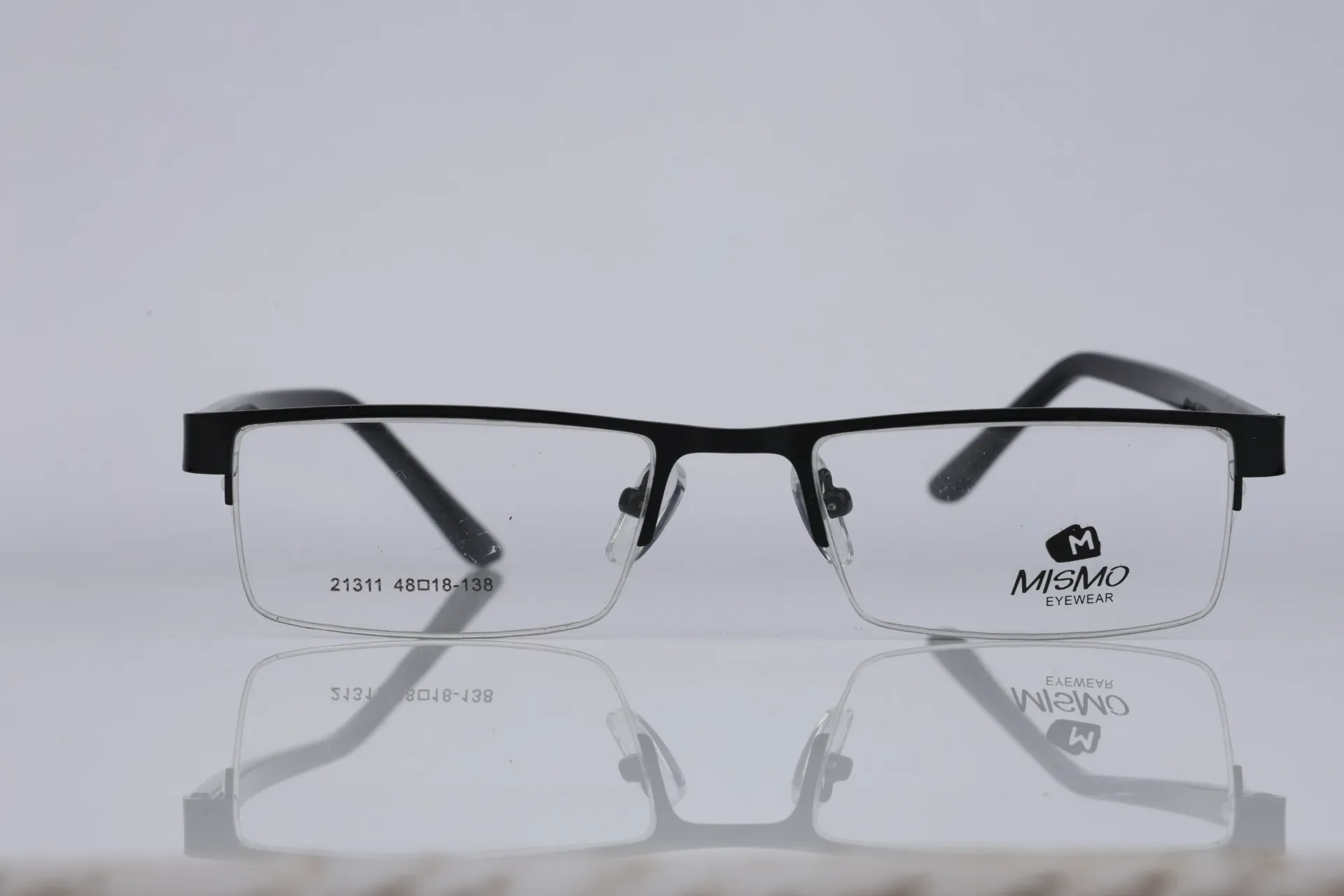 Semi-Rimless Metal Rectangle Frame-Matte Onyx & Ruby