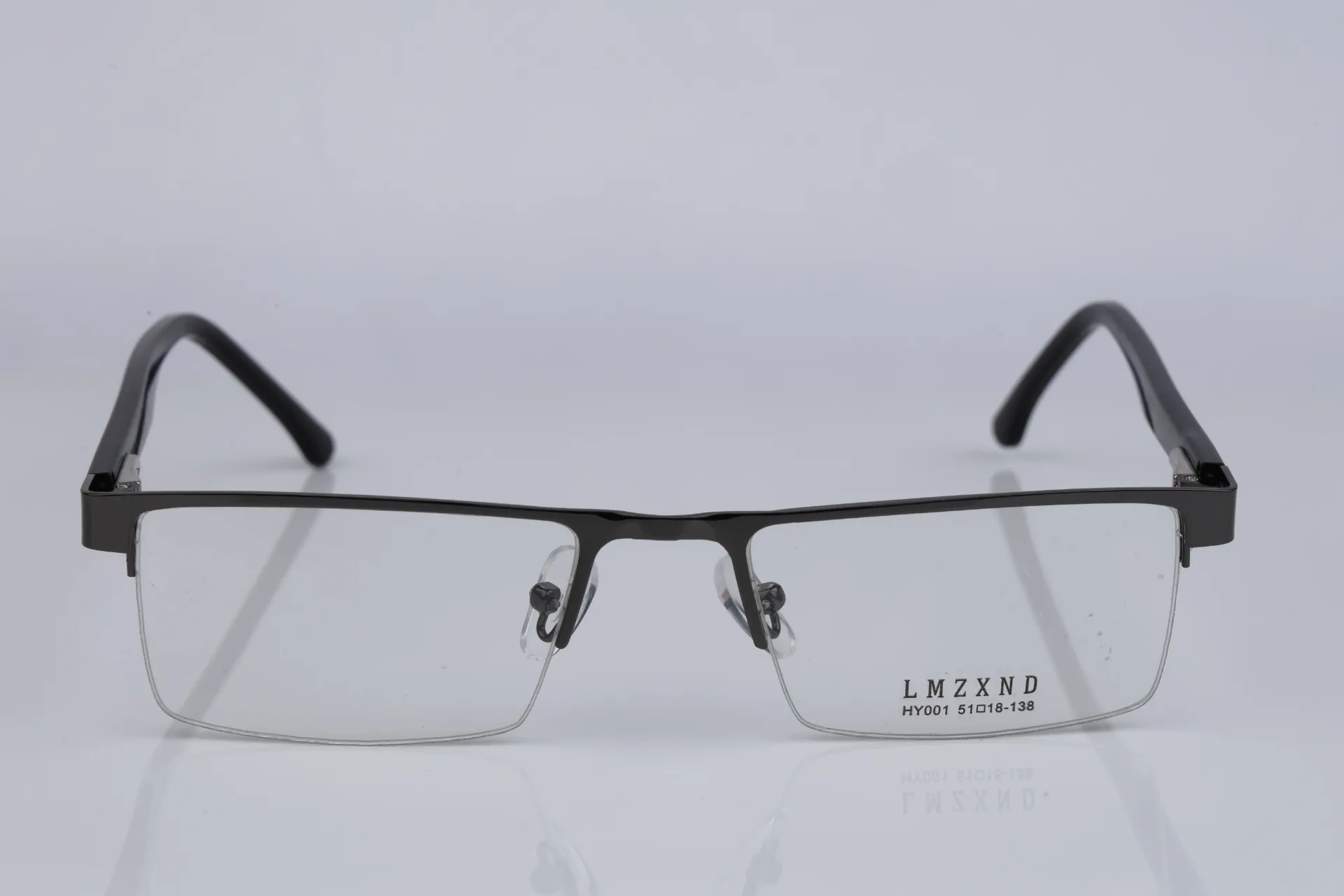 Semi-Rimless Rectangle Metal Frame in Gunmetal & Onyx