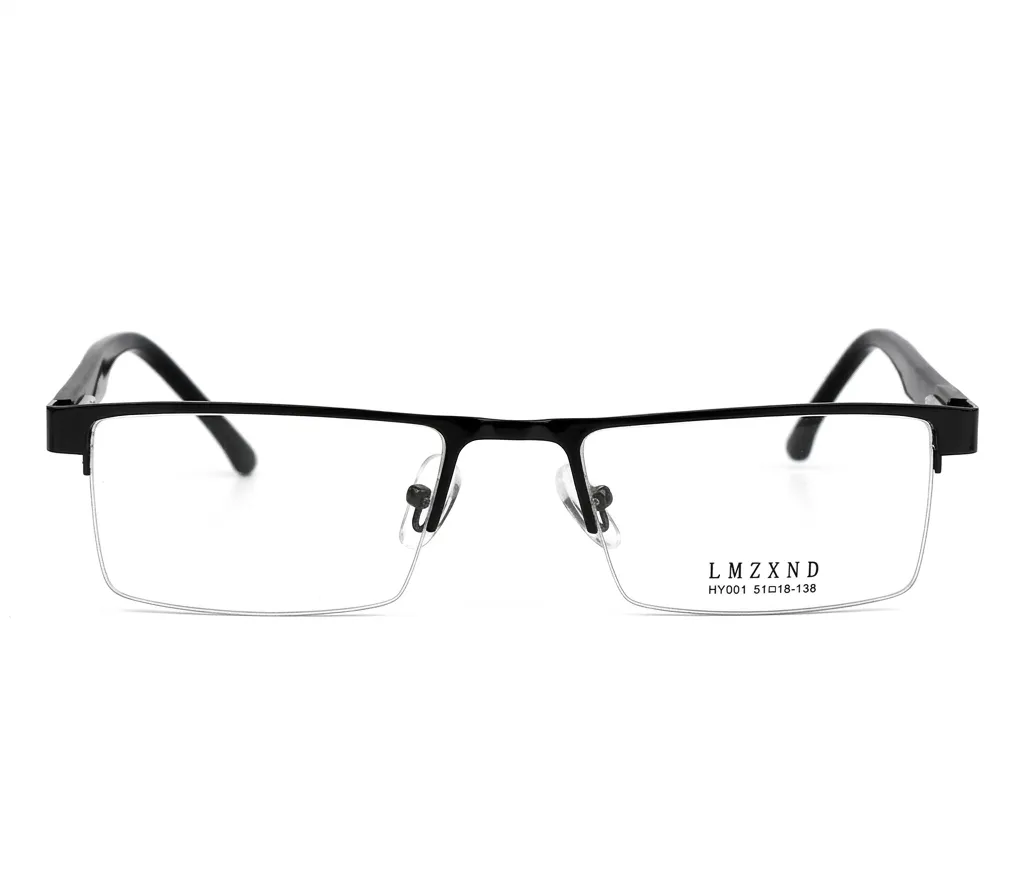 [F61] Semi-Rimless Rectangle Metal Frame in Gunmetal & Onyx