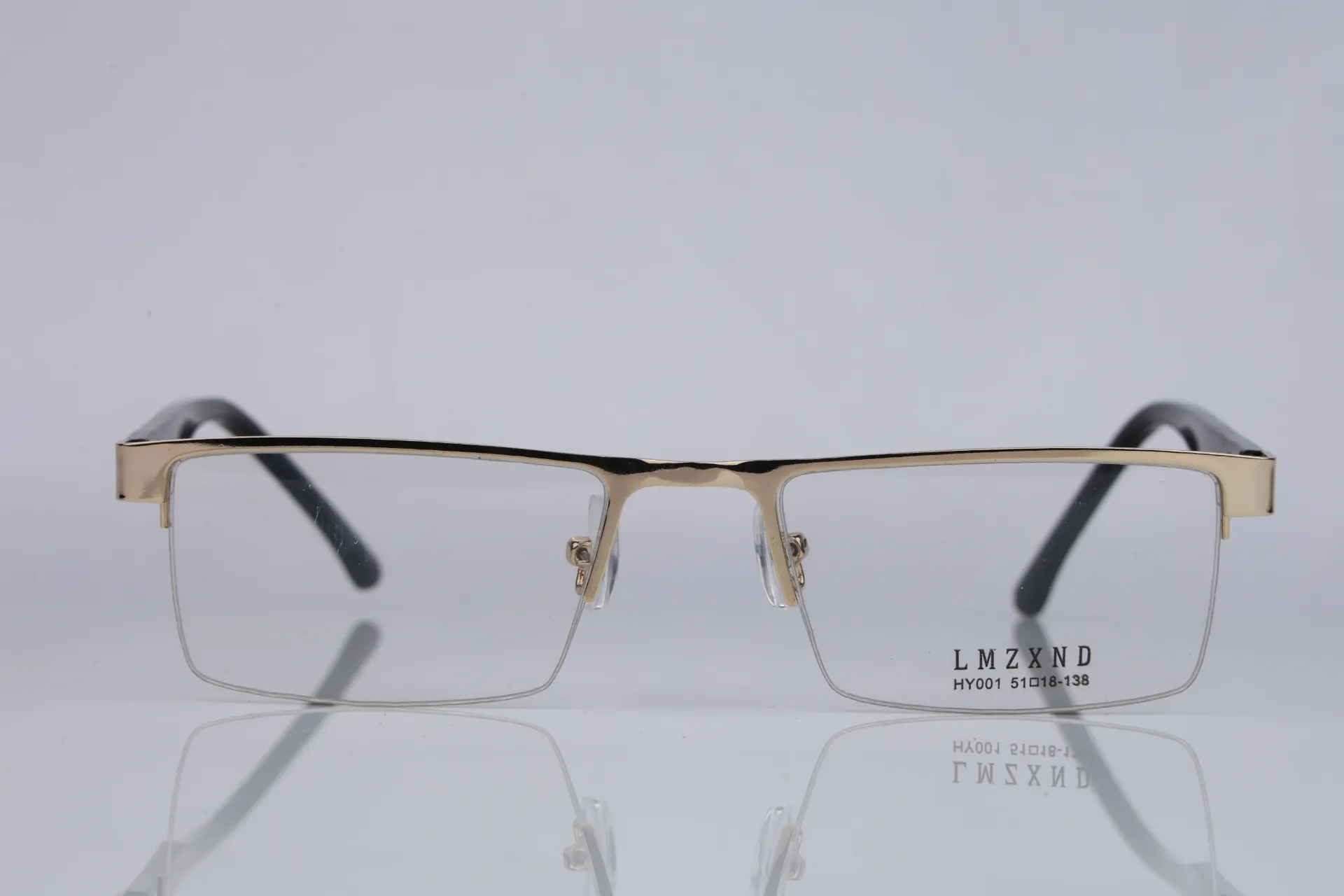 Semi-Rimless Metal Rectangle Frame-Polished Gold & Onyx