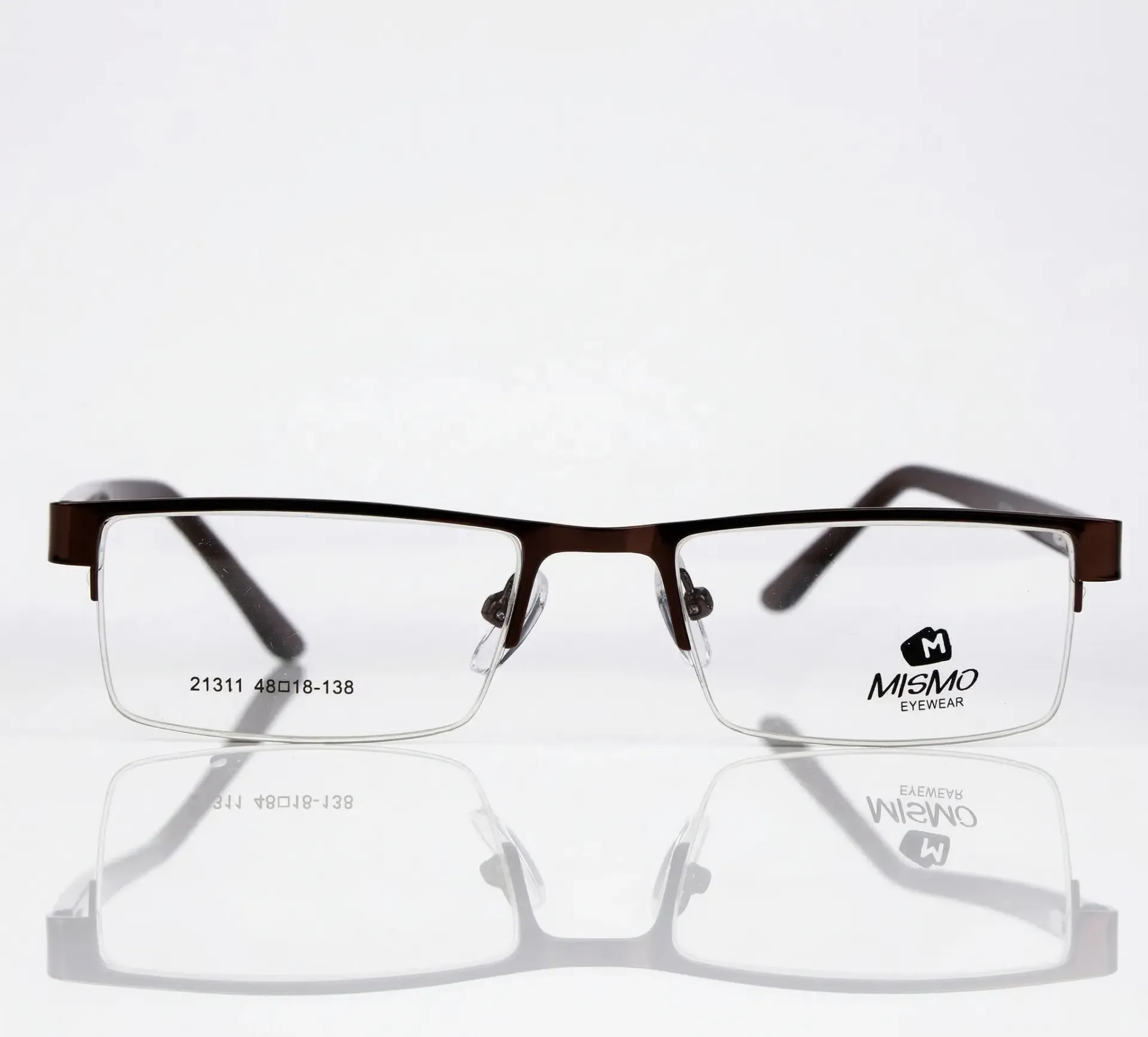 [F71] Semi-Rimless Metal Rectangle Frame-Mahogany & Espresso