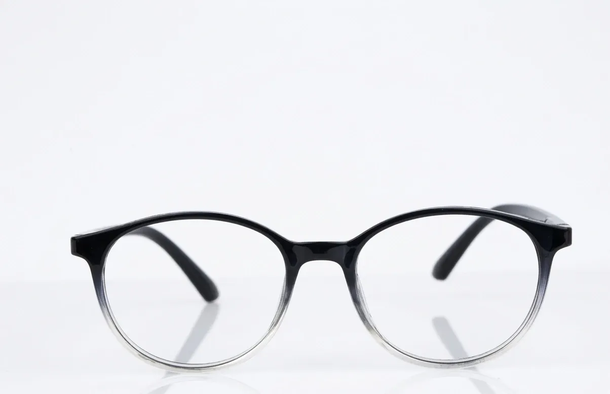 [F89] Translucent Round Acetate Frames in Midnight to Crystal Ombre