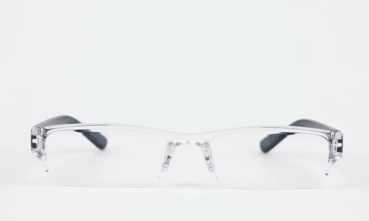 Rimless-Front Rectangular Frame-Crystal & Slate Blue