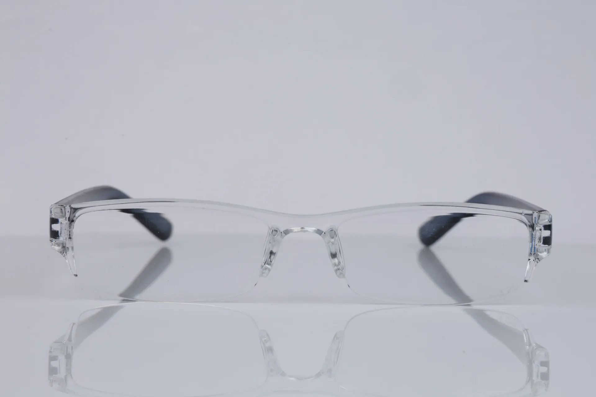Rimless-Front Rectangular Frame-Crystal & Slate Blue