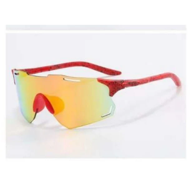 Cricket Sunglasses Cycling Sunglasses Red Frame Gold Mirror Lens (M, Men)